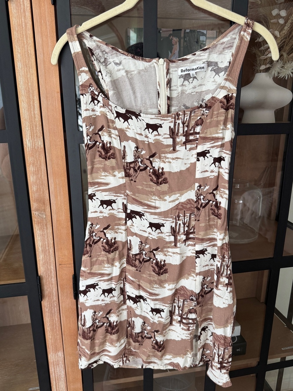 Reformation Ranchera mini dress Noha western horses rodeo cowboy print toile